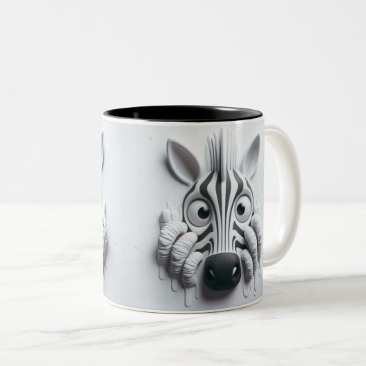 3D-Scared Zebra Funny Animals Zweifarbige Tasse (VorderseiteRechts)