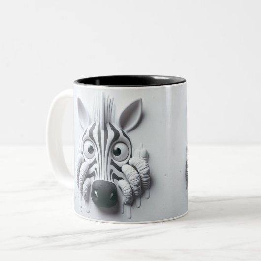 3D-Scared Zebra Funny Animals Zweifarbige Tasse (Vorderseite Links)