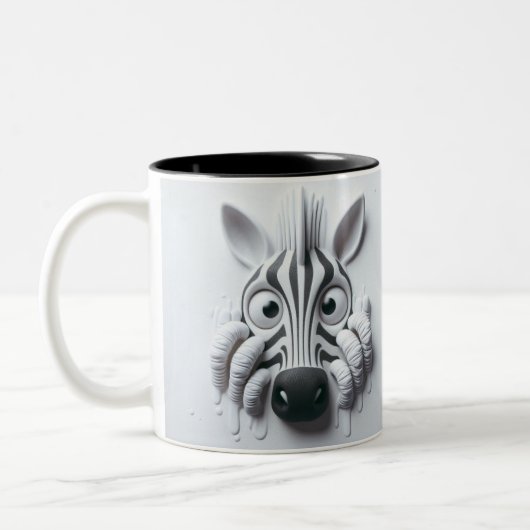 3D-Scared Zebra Funny Animals Zweifarbige Tasse (Links)