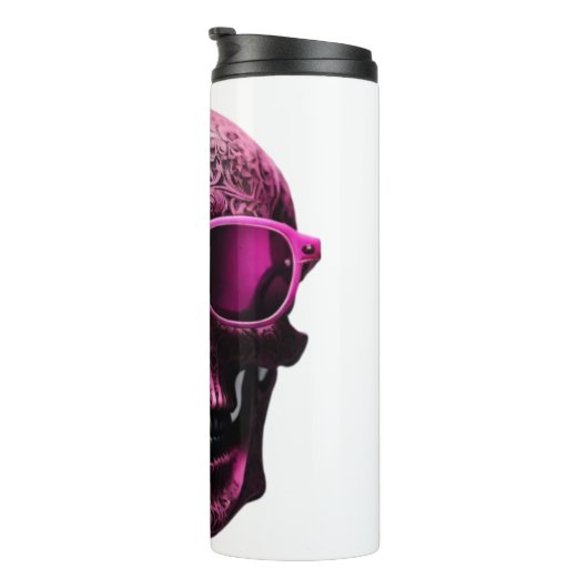 3D-Schädel in rosa Gravur mit Sonnenbrille Thermosbecher (Nach rechts gedreht)