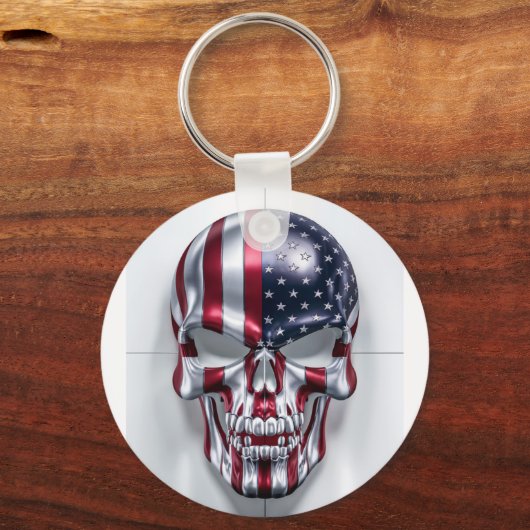 3D-Schädel mit amerikanischer Flagge Schlüsselanhänger (Rückseite)