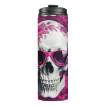 3D Schädel mit Fuchsia Blumendesign & Sonnenbrille