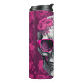 3D Schädel mit Fuchsia Blumendesign & Sonnenbrille Thermosbecher (Nach links gedreht)