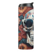3D-Schädel mit Pfirsichblumendesign und Sonnenbril Thermosbecher (Nach links gedreht)