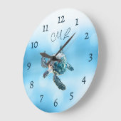 3D-Schildkröten-Silber-Monogramm Große Wanduhr (Winkel)