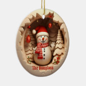 3D-Schneemann mit Weihnachtsmannmütze Keramik Ornament (Rechts)