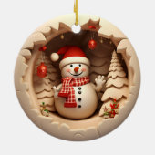 3D-Schneemann mit Weihnachtsmannmütze Keramik Ornament (Hinten)