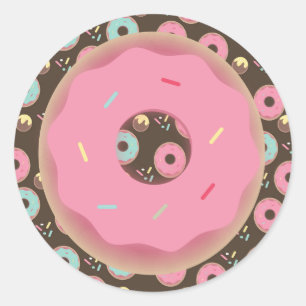 3D-Schokoladen-Donut Rosa glasiert mit Streuseln B Runder Aufkleber