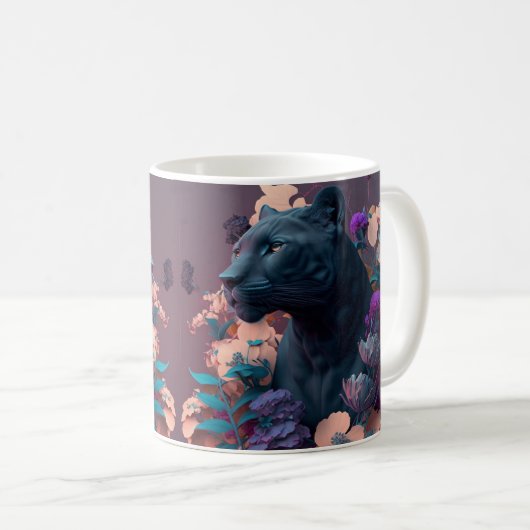 3D-Schwarz-Panther und Blume Kaffeetasse (VorderseiteRechts)