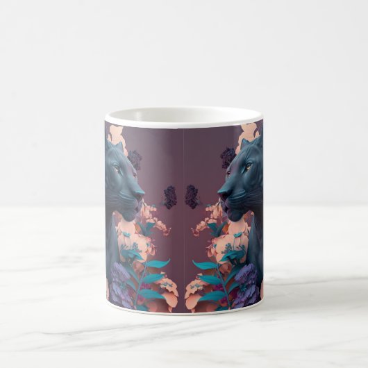 3D-Schwarz-Panther und Blume Kaffeetasse (Mittel)