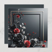 3D-Schwarz und Rote Rosen Einladung (Vorne/Hinten)