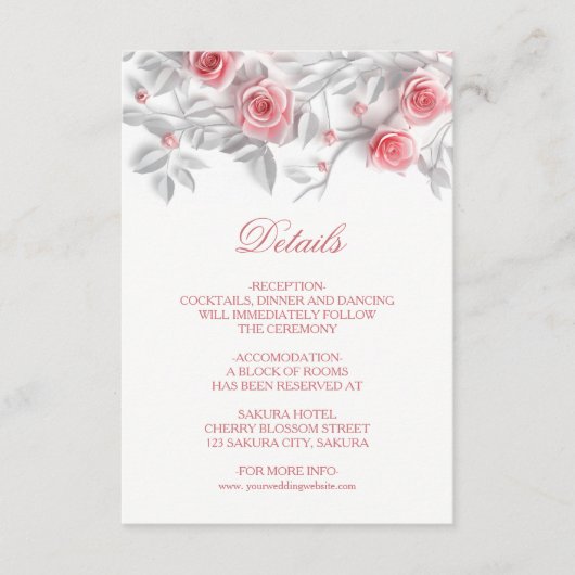 3D Sculptured Pink Roses White Begleitkarte (Vorderseite)