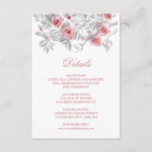 3D Sculptured Pink Roses White Begleitkarte (Vorderseite)