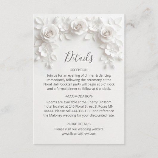 3D Sculptured Roses Minimalist White Begleitkarte (Vorderseite)