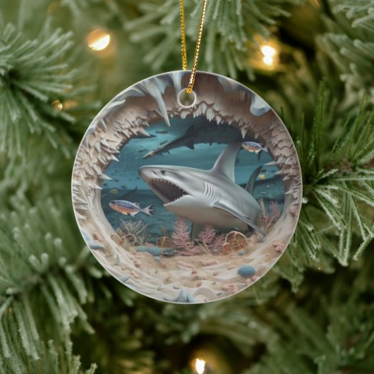3D Shark Angriff Weihnachten Keramik Ornament (Baum)