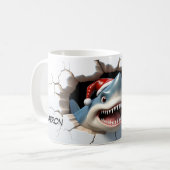 3D Shark mit Weihnachtsmannmütze Weihnachten Kaffeetasse (Vorderseite Links)