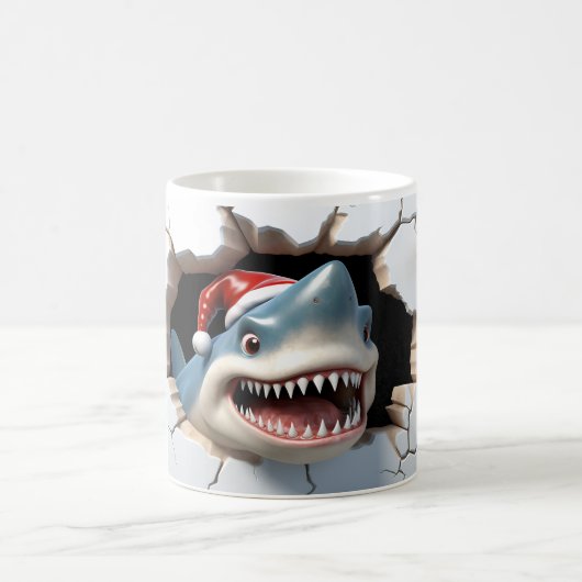 3D Shark mit Weihnachtsmannmütze Weihnachten Kaffeetasse (Mittel)