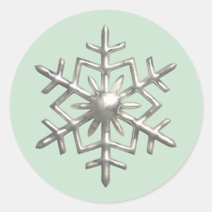 3D-Silberschneeflocke grünes Weihnachten Runder Aufkleber
