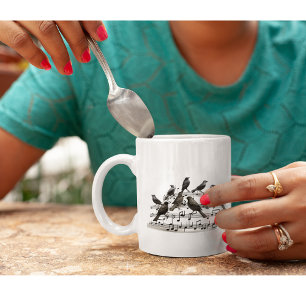 3D Singvögel wirbelnde Notenlinien Kaffeetasse