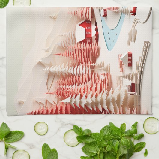 3D Skandinavische Winterlandschaft Geschirrtuch (Gefaltet)