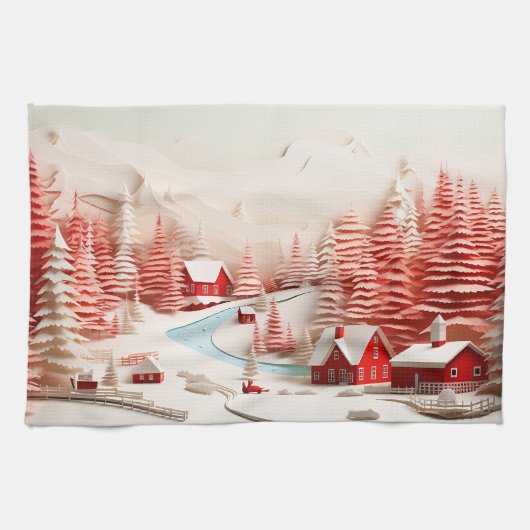 3D Skandinavische Winterlandschaft Geschirrtuch (Horizontal)