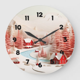 3D Skandinavische Winterlandschaft Große Wanduhr