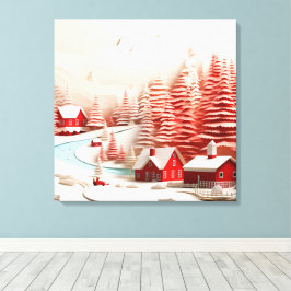 3D Skandinavische Winterlandschaft Leinwanddruck
