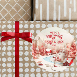 3D Skandinavische Winterlandschaft Runder Aufkleber