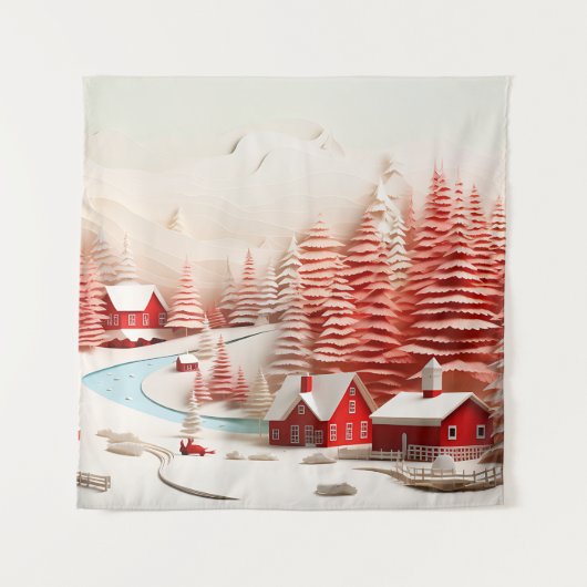 3D Skandinavische Winterlandschaft Wandteppich (Vorderseite)