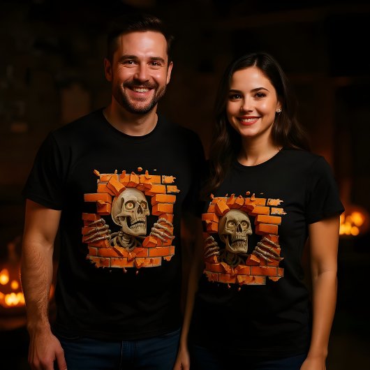 3d Skelett, das durch ein gebrochenes Wanddesign w T-Shirt