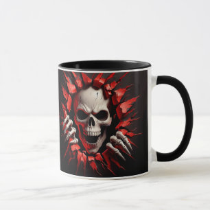 3D Skelett Rotes Schwarz-weißes Spooky Halloween Tasse