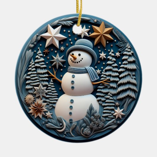 3D Snowman Chirstmas Keramik Ornament (Vorne)