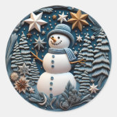 3D Snowman Chirstmas Runder Aufkleber (Vorderseite)