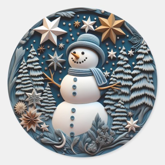3D Snowman Chirstmas Runder Aufkleber (Vorderseite)