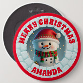 3D Snowman Weihnachten Personalisierte Kinder Button (Vorne & Hinten)