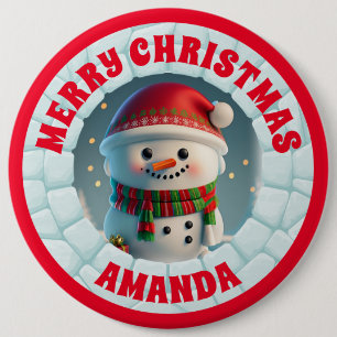 3D Snowman Weihnachten Personalisierte Kinder Button