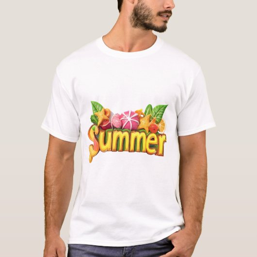 3d Sommertext - Farbiger Sommertext mit Früchten T-Shirt (Vorderseite)