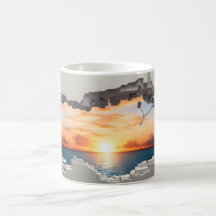 3D Sonnenaufgang über der Tasse des Ozeans
