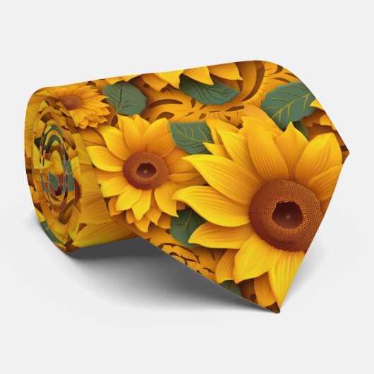 3D Sonnenblumen Krawatte (Gerollt)