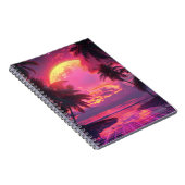 3D Sonnenuntergang am Strand. Retropalmen Notizblock (Rechte Seite)