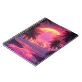 3D Sonnenuntergang am Strand. Retropalmen Notizblock (Linke Seite)