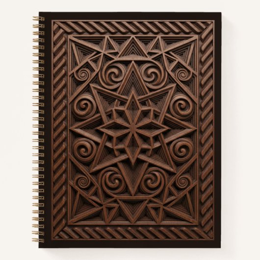 3D Spiral Star Mandala Wood Carved Journal Notizblock (Vorderseite)