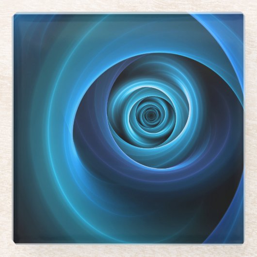 3D Spiralblau Farben Modernes Abstraktes Fraktal K Glasuntersetzer (Vorderseite)