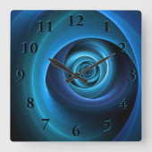 3D Spiralblau Farben Modernes Abstraktes Fraktal K Quadratische Wanduhr (Vorderseite)