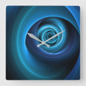 3D Spiralblau Farben Modernes Abstraktes Fraktal K Quadratische Wanduhr (Vorderseite)