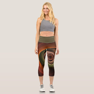 3D Spirale Abstrakt Warme Farben Modernes Fraktal Capri Leggings