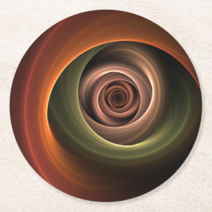 3D Spirale Abstrakt Warme Farben Modernes Fraktal  Runder Pappuntersetzer