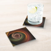 3D-Spirale Abstrakte Warme Farben Moderne Fraktal- Glasuntersetzer (Schrägansicht)