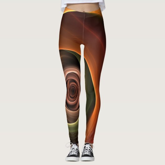 3D-Spirale Abstrakte Warme Farben Moderne Fraktal- Leggings (Vorderseite)