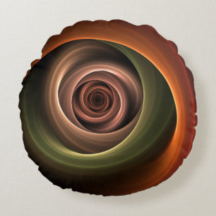 3D-Spirale Abstrakte Warme Farben Moderne Fraktal- Rundes Kissen